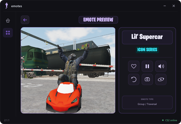 A Counter-Strike CT celebrating in the red Lil’ Supercar, rendered in the loader’s Train preview